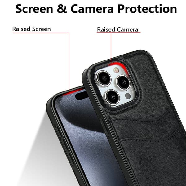 iPhone 16 Pro Nahkakotelo korttipaikoilla (Musta)