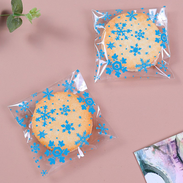 1 Packs Snowflake Christmas Candy Cookie Snack Bag ;14*14cm（100pcs）blue