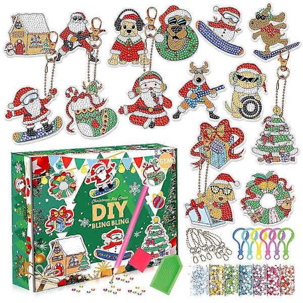 Christmas Advent Calendar Countdown Diamond Painting Kit Diy Keychain Gift Kid Adult