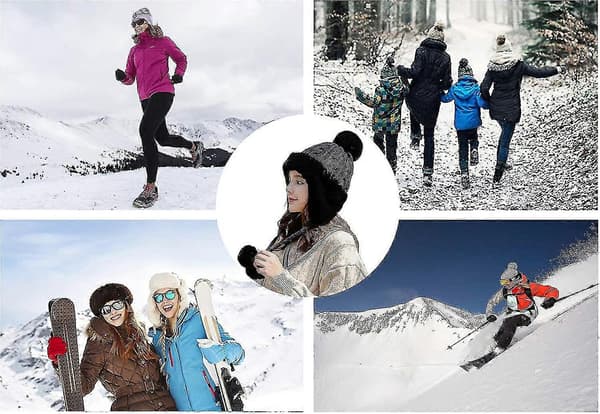 Peruansk Öronlappsmössa för Kvinnor Stickad Pom Vinter Snö Skidmössa med Fleecefoder C