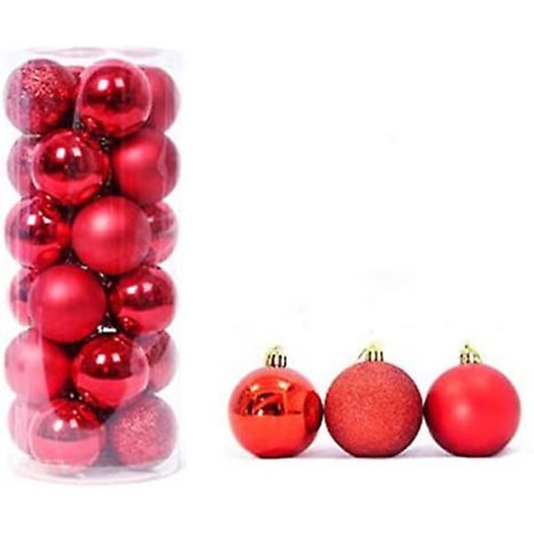 Christmas Ball Pendant, Decorative Shatterproof Christmas Tree Pendants Hanging 40mm Christmas Baubles Balls Ornaments Set, 24 Pack (red)