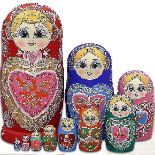 10-lagers trä Matryoshka häckande docka för barn Handmålad staplingsleksak
