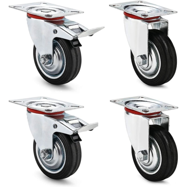 75 mm möbeltransporthjul, 4 st utrustningshjul, 2 x svängbara hjul + 2 x svängbara hjul med broms, 360 svängbara, lastkapacitet 200 kg