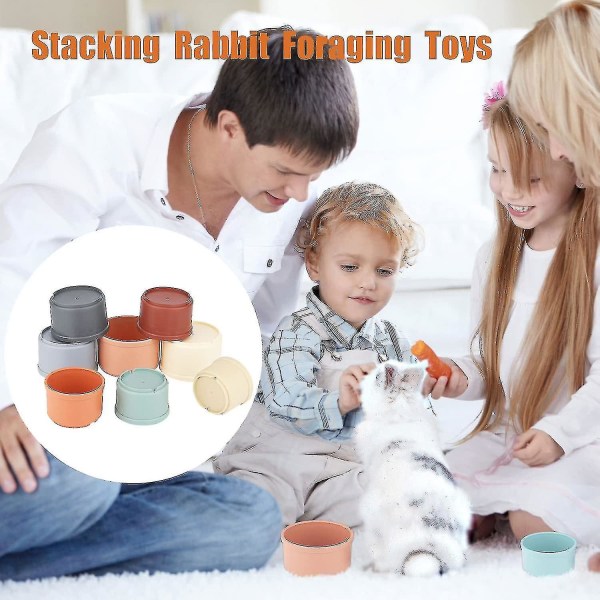 Pakke med 8 stablekopper for kaniner, flerfargede kaninstablingskopper Leketøy Bunny Nesting Toy