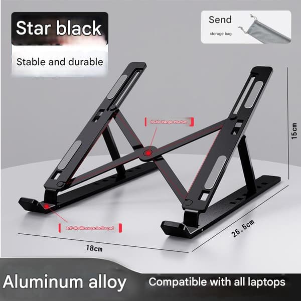 Laptopstativ, høydejusterbart, sammenleggbart, aluminium, avtakbart black