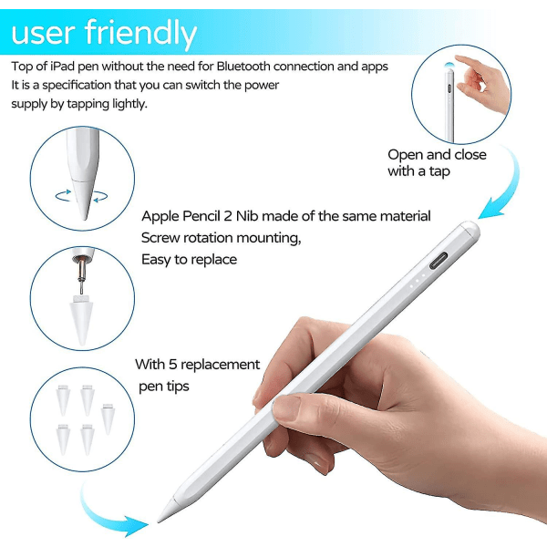 Stylus Apple iPad Pro/air (2018-2022) -kynä, lataa tämä iPad-kynä täyteen 5 minuutissa, Apple Pencil -korvaaja kaltevalla lihavalla, kämmenen hylkimisellä