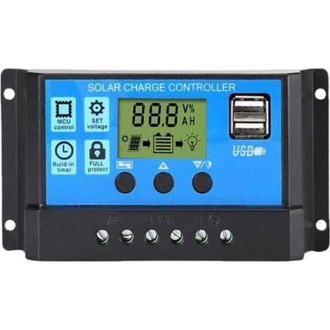 Solcelleinverter - 30A Laderegulator - Sort - 12V/24V - LCD-skærm - Hjemmebrug