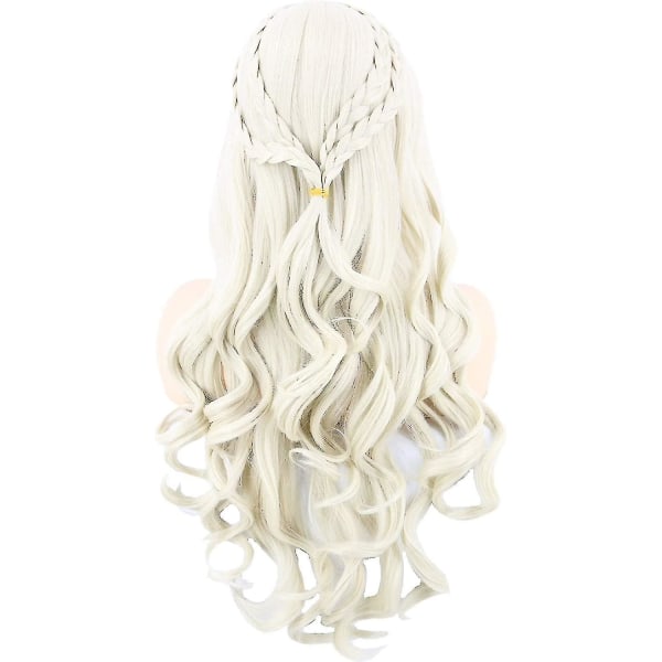 Damperuker Blond lång lockig för Daenerys Targaryen Khaleesi Cosplay Halloween kostym peruker