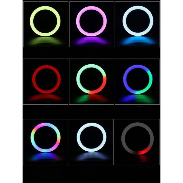 Selfie Ring Light Stand, dimbar LED RGB-bordslampa kameraringljus