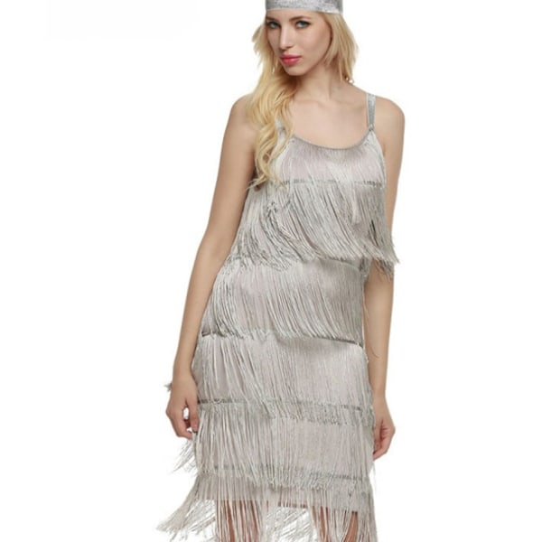 The Great Gatsby Kjole 1920'er Fest Vintage Frynser Damekjole Grå Grå S