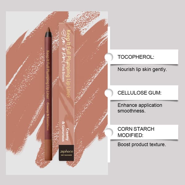 Zephoco Plumping Lipliner, Pinkbrun Læbeblyant, Glat Læbemakeup med Høj Pigmentering