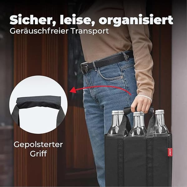 Flaskepose (holder 6 flasker) — Sort, 25 cm x 17 cm x 27 cm