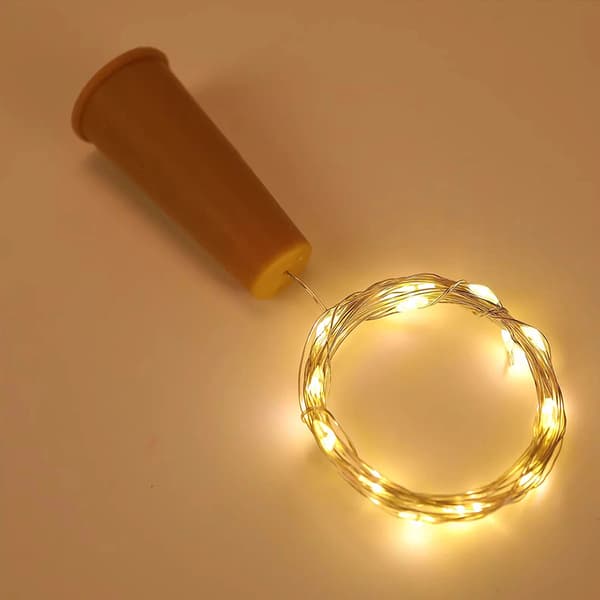 12 x 20 LED-pullonvalot korkilla ja paristolla, hääkoriste, 2 m pullonvalot