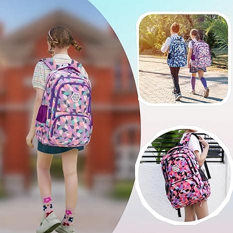 Geometrisk-print Børne Rygsæk (Unisex Skoletaske)