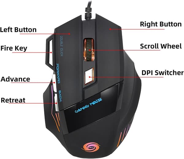 Kablet Gaming Mus 5500DPI 7-tasters Desktop Computer Notebook Gaming Mus Farveskiftende Lyseffekt USB Interface Mus