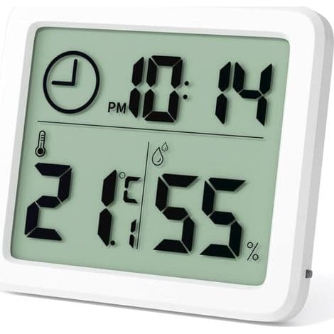 Hvid Mini Digital Termo-Hygrometer Ur til Babyværelse Drivhus