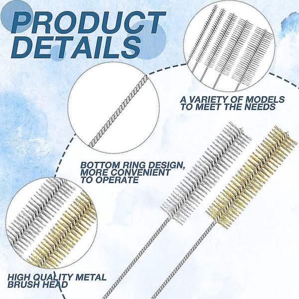 20 stk. Rørbørstesæt Messing Rustfri Stål Børste Trådbørste Til , 6 Mm, 8 Mm, 10 Mm, 12 Mm, 20 M