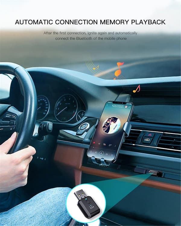 Mini Bluetooth 5.1 FM01 Sender/Mottaker for Bil, Trådløs Lydadapter for Bilradio, Håndfri Samtale, USB-Strøm, Bilsett