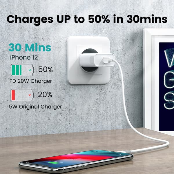 3-pack - iPhone-laddare - Snabbladdare - Adapter + 2M kabel 20W Vit One Size