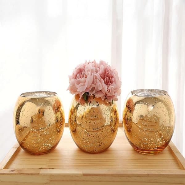 Set med 3 Bling Vas Runda Guldvas Silvervas Roséguldvas Bordsvas Festvas Bröllopsvas Mittpunkt