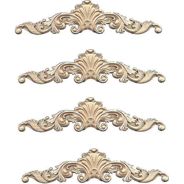 4 stykker Dekorativ støping Tre Ornament Tre Utskåret Dekorativ Tre Lang Utskåret Onlay Applique
