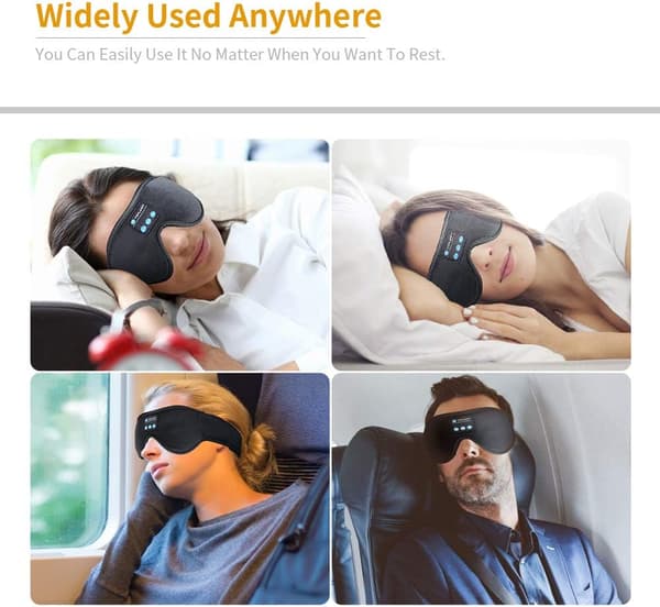 3D Memory Foam Sovmask med Bluetooth-hörlurar och timer | Lyxiga sömnhörlurar Svart