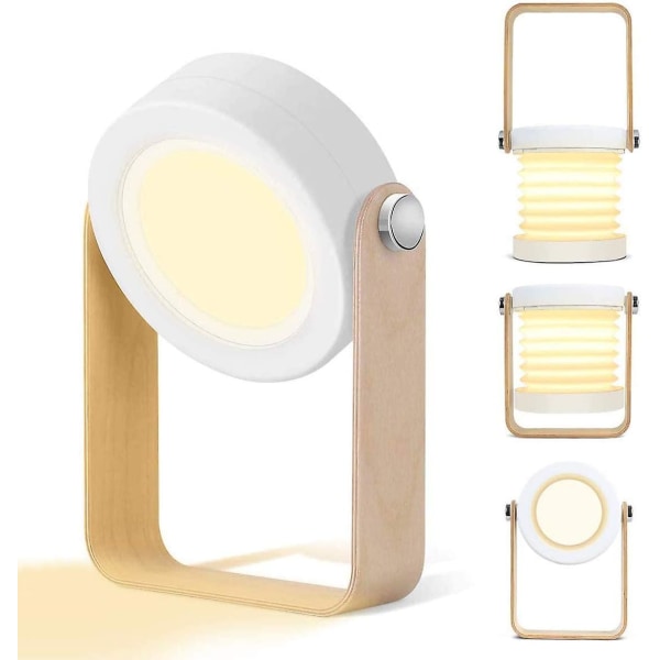 Usb Genopladelig Led Bordlampe, Skrivebordslampe - 360 Illumination - Sammenklappelig sengelampe - Træhåndtag - Campinglampe