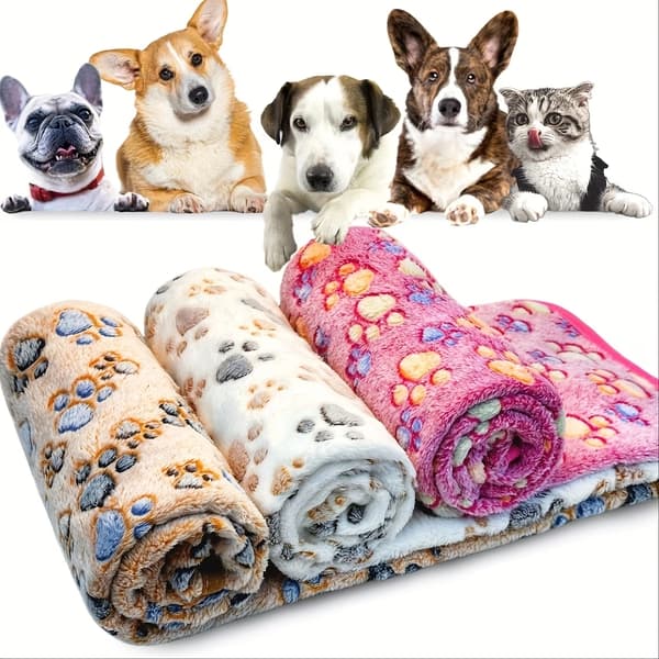 3 stk. 76×104 cm tæpper med potetryk til kæledyr, bløde flanneltæpper til hundeseng og sofa