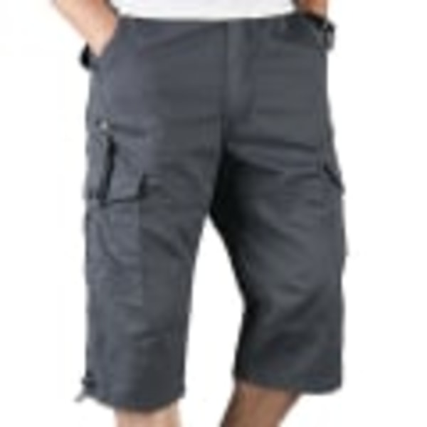 Herr 3/4 Långa Stretch Shorts Midja Cargo Combat Byxor Mörkgrå M
