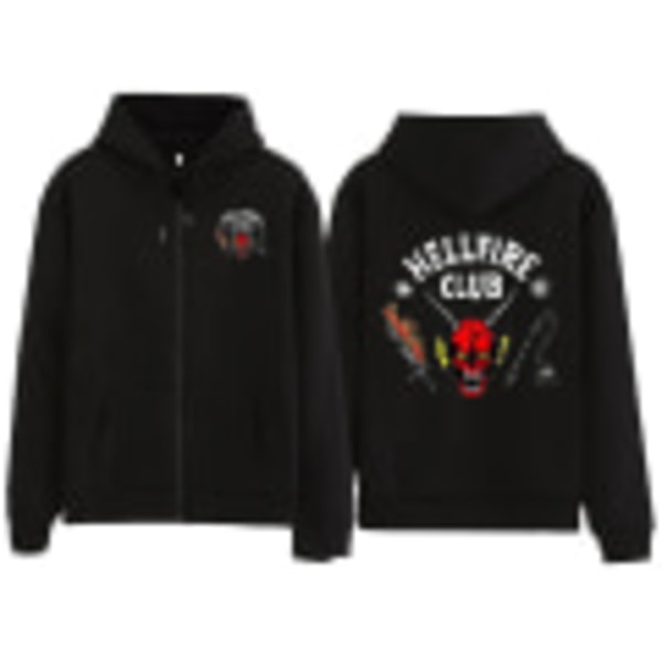 Stranger Things 4 Hellfire Club Hættetrøje Cosplay Halloween Kostume Hættetrøje Jakke Sort 3XL