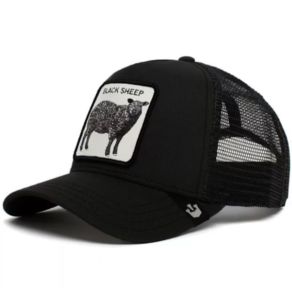 Broderet Mesh Hat med Dyreprint - Snapback - Får Sort