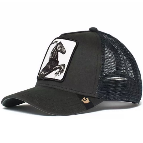 Brodert Mesh-caps med dyreprint - Snapback - Svart Hest