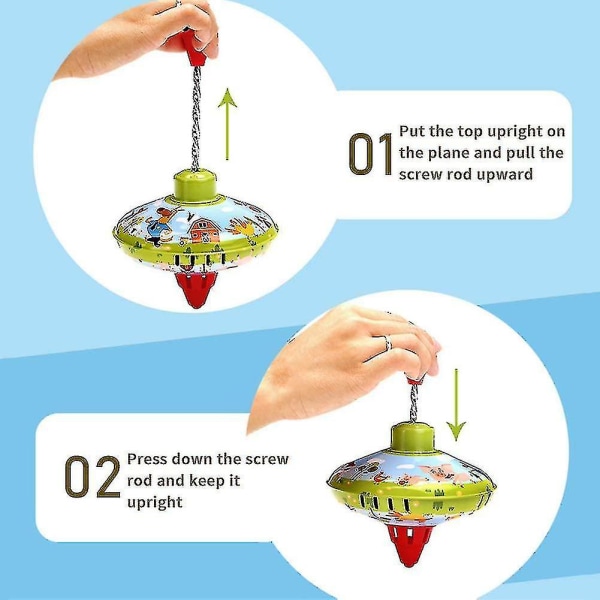 Snurrande toppar för barn, metall surrande topp klassisk leksak retro bil bondgårdsmönster hållbara traditionella snurrande toppar