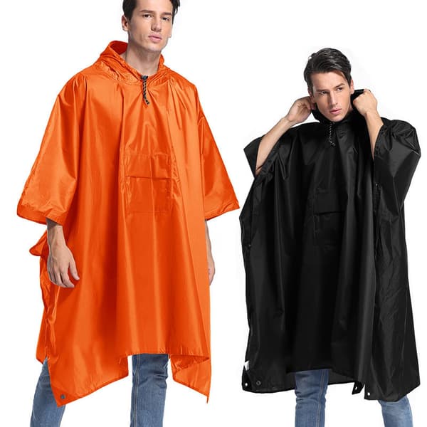 Regnponcho med hette, vanntett regnjakke for menn og kvinner