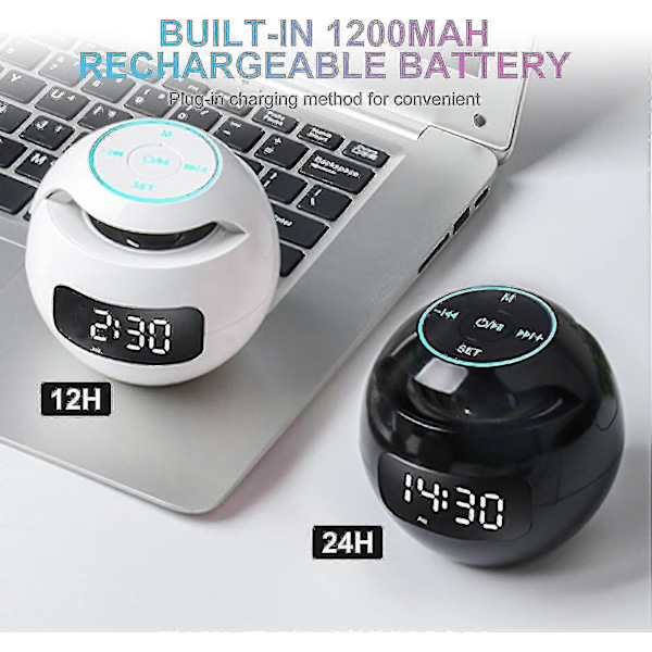 Vækkeur Til Soveværelser, Digitalt Vækkeur Radio Med Bluetooth Højttaler, Dobbelt Alarm, LED Lys, 12/24h USB Opladningsport Ur Til Tungsovende
