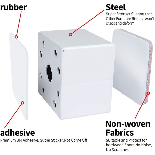 2\"/5cm Kulstofstål Møbelforhøjer Kvadratisk Hvid Sengforhøjer 2.4\" Bred Lim Møbelforhøjer Tilføjer 2\" Højde til Senge Sofaer Skabe Understøtter 20.000 l