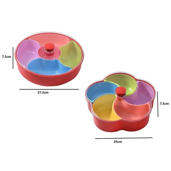 Blomsterformet rund snacks fruktfat delt snacks tørket fruktbeholder 5-roms nøtter og boks