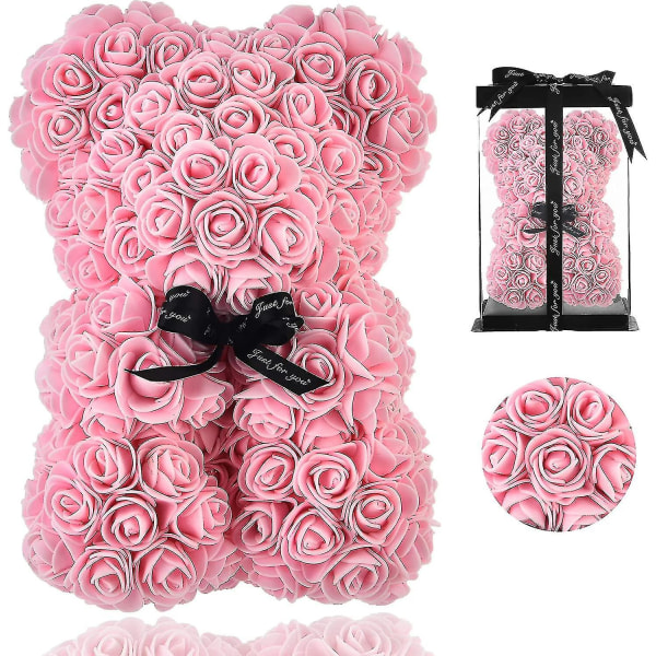 Rose Bear - Rose Teddy Bear På varje Rose Bear - Blomma Björn Perfekt för jubileums - Genomskinlig presentförpackning ingår! 10 tum (ljusrosa)