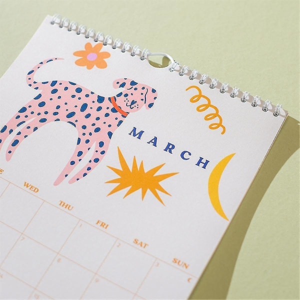 2024 kunstkalender A4 månedlig vægplanlægger & doodles Illustrationer 12 måneders hængende kalender