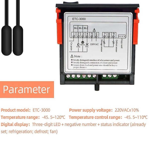Etc-3000 Mini temperaturkontroller Kjøleskap Termostat Regulator Termoregulator Ntc Dual Sen