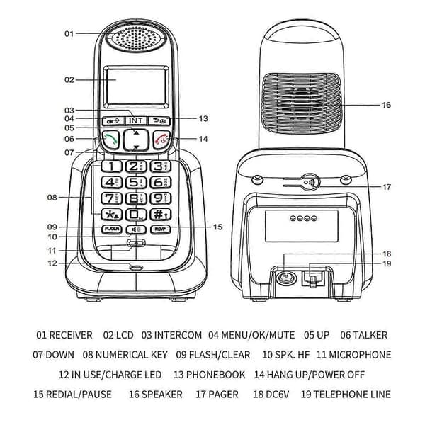 Utbyggbar trådlös telefon handenhet digital trådlös telefon stöder 5 handenheter 16