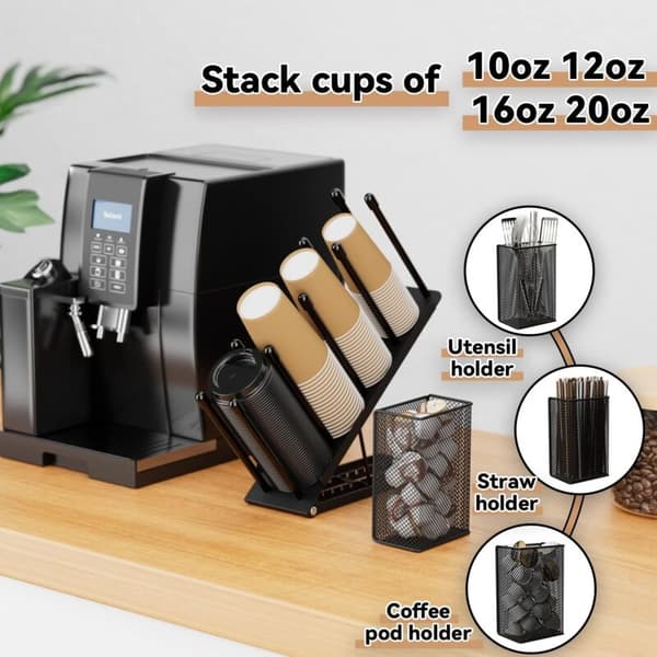 4-gitter sort kopdispenser med kurv til kaffebar