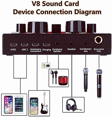 V8 Lydkort, Mikrofon, Computer, Mobiltelefon, IPad, PS4 Stemmeskifter Lydkort, Professionel Audio Stereo