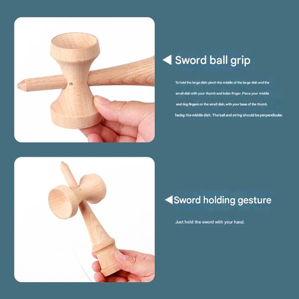 Gradient Kendama Profesjonell Kvalitet, Tretgrep, Tre, 16cm E