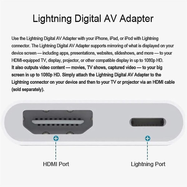 Til Apple Iphone Adapter Ipad Lightning Til Hdmi Hd Sync Skærm Digital Tv Av ConverterAA