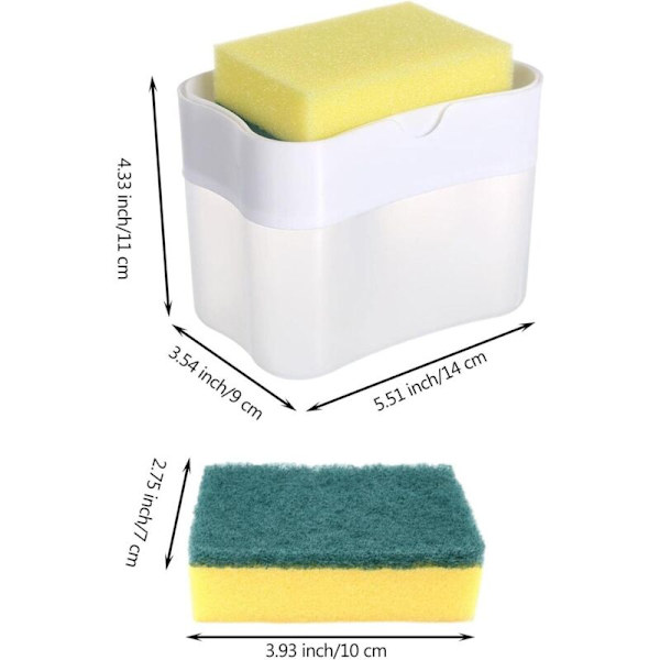 Opvaskemiddeldispenser - 2-i-1 opvaskemiddeldispenser til køkken - Bordplade opvaskemiddeldispenser organizer til køkkenvask (hvid)