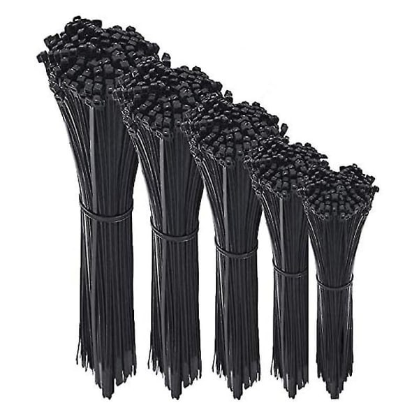 500 stk. Kabelbindere sorte kraftige lynlåse 2,5 X 100 mm, 2,5 X 150 mm, 2,5 X 160 mm, 2,5 X 200 mm, 2,5-dt