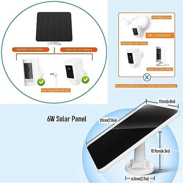 Solpanel för Ring-kamera, för 6w Ring-solpanel, för Ring-kamera solpanel för Ring Spotlight Cam-batteri