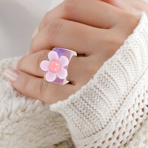 Holibanna Akrylharpiks Ring Blomst Chunky Rings Y2k Stil Ring Stackable Led Ring Finger Smykker Til Kvinner Jenter Barn