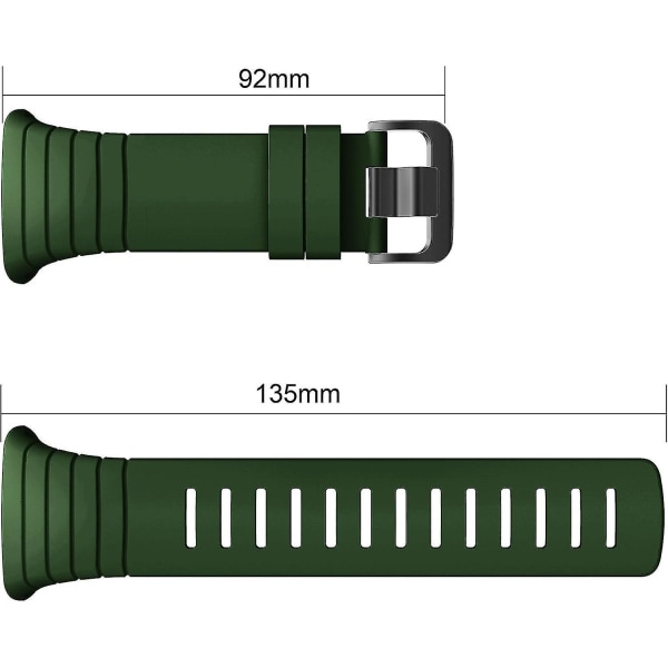 Suunto Core Strap Military Green, Silikone Erstatningsrem til Suunto Core Smartwatch med metalspænde og sort lås, passer til 140 mm-230 mm stropper